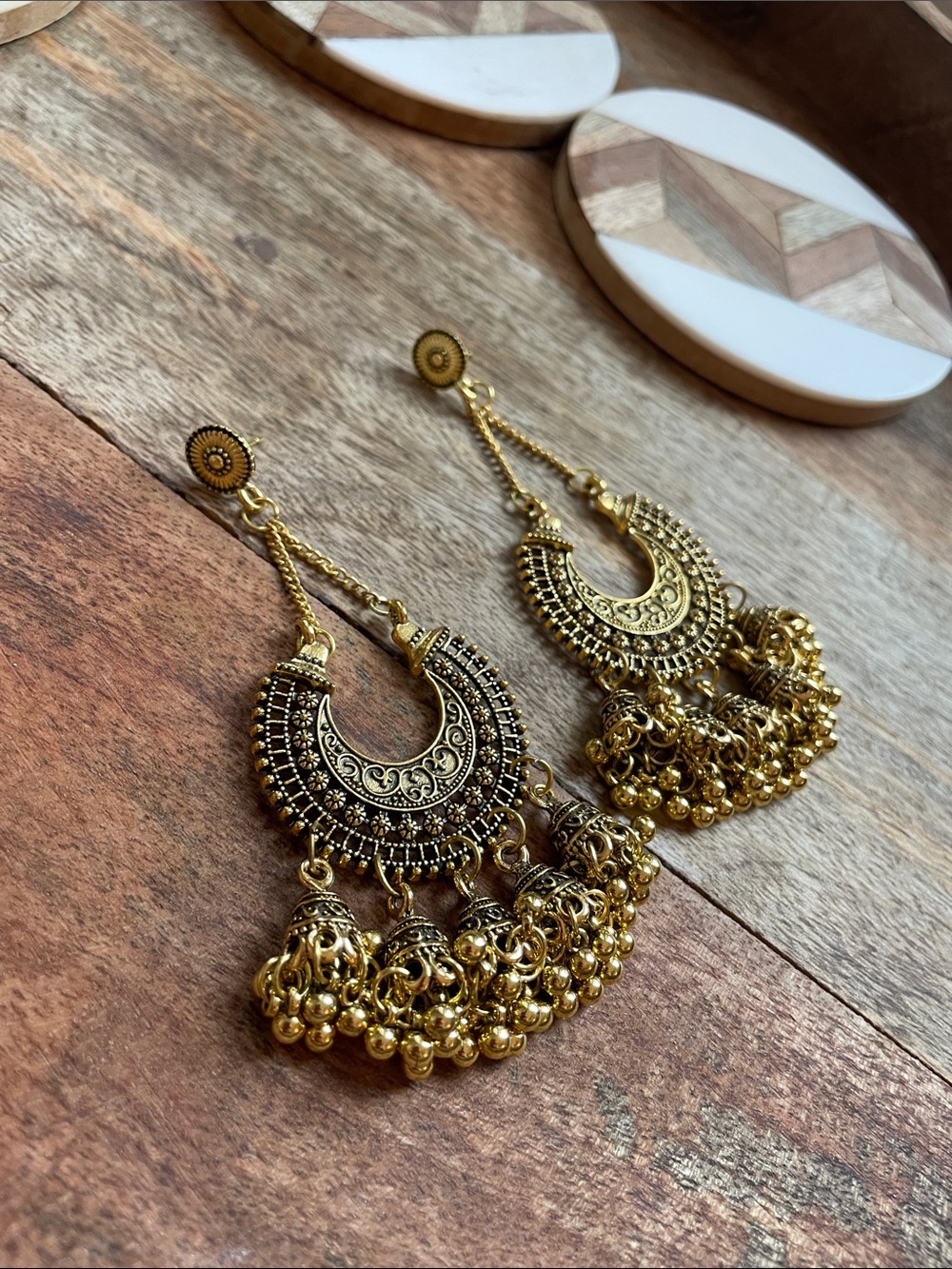 Gold-Tone Filigree Jhumka Dangle Earrings - Women Jewelry